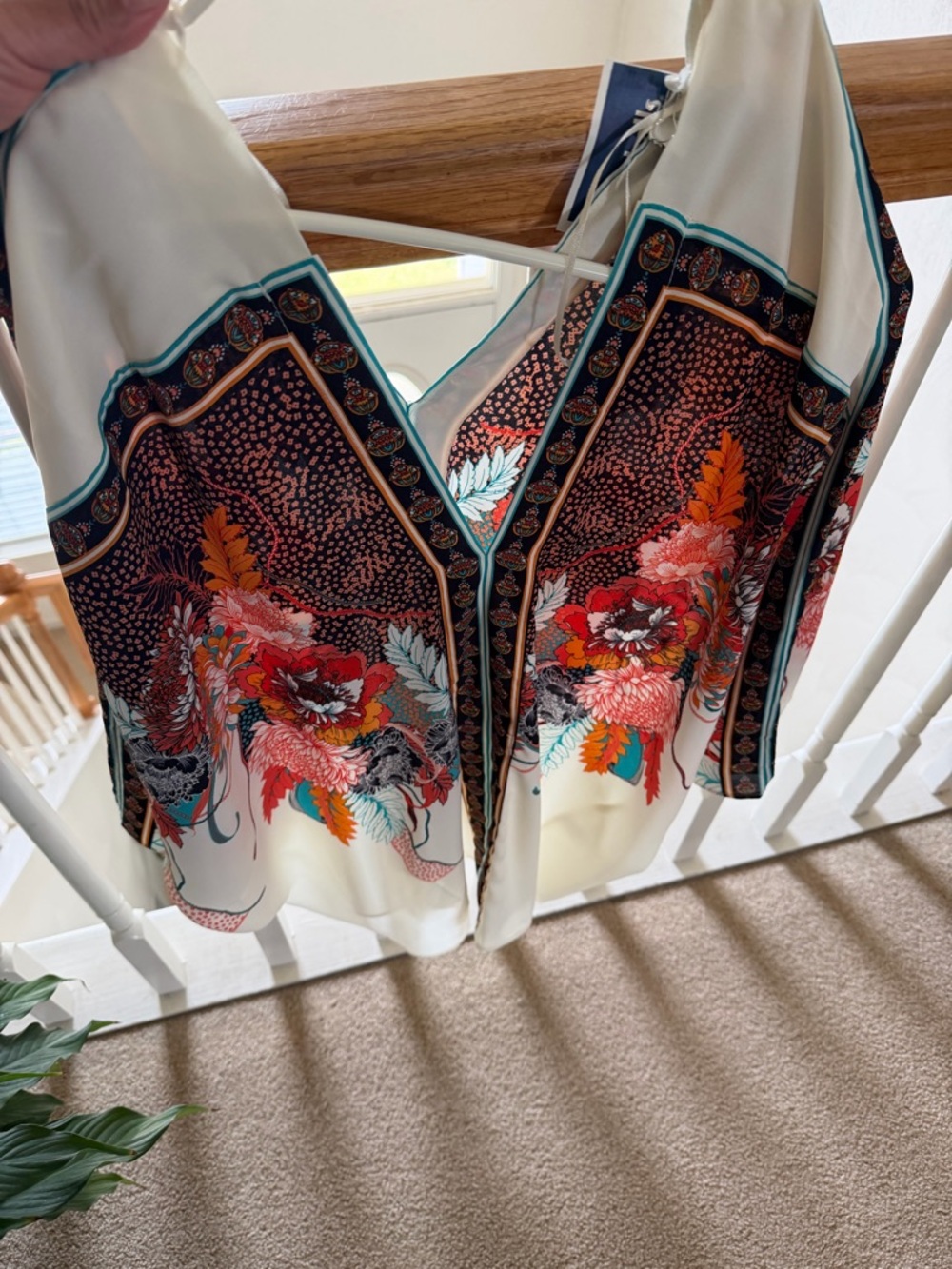 Rose & Olive Cream Floral Border tunic style blouse with Multicolor Print-3x